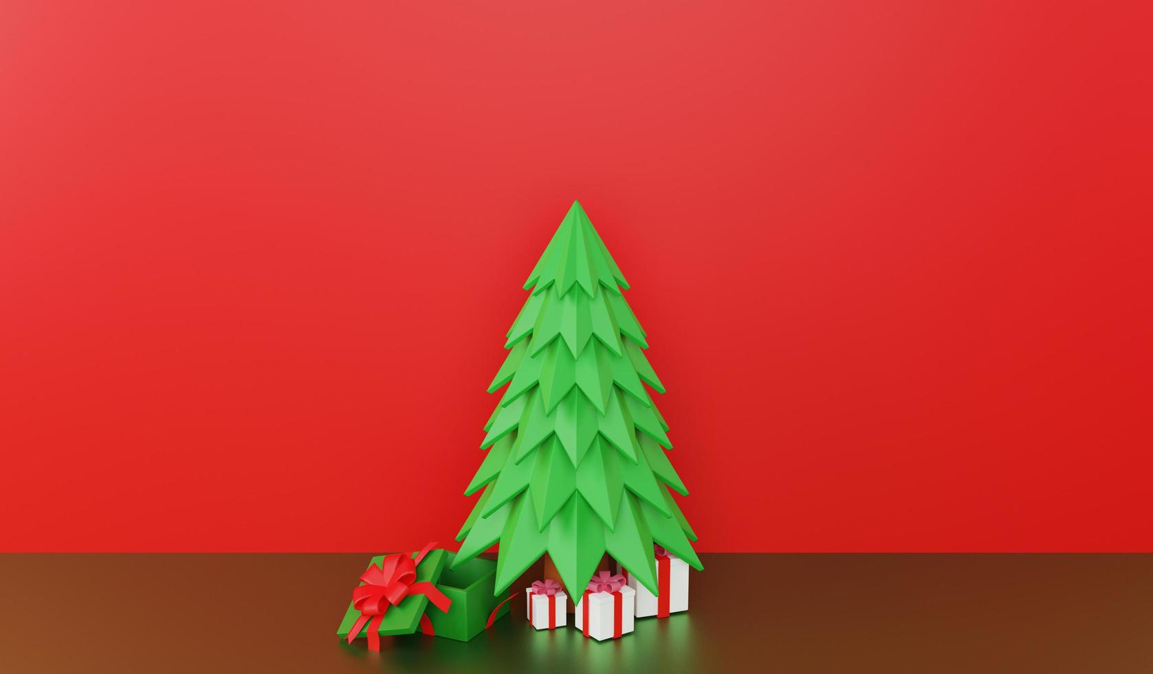 árvore de natal e caixa de presente para decoração, capa e espaço de cópia foto