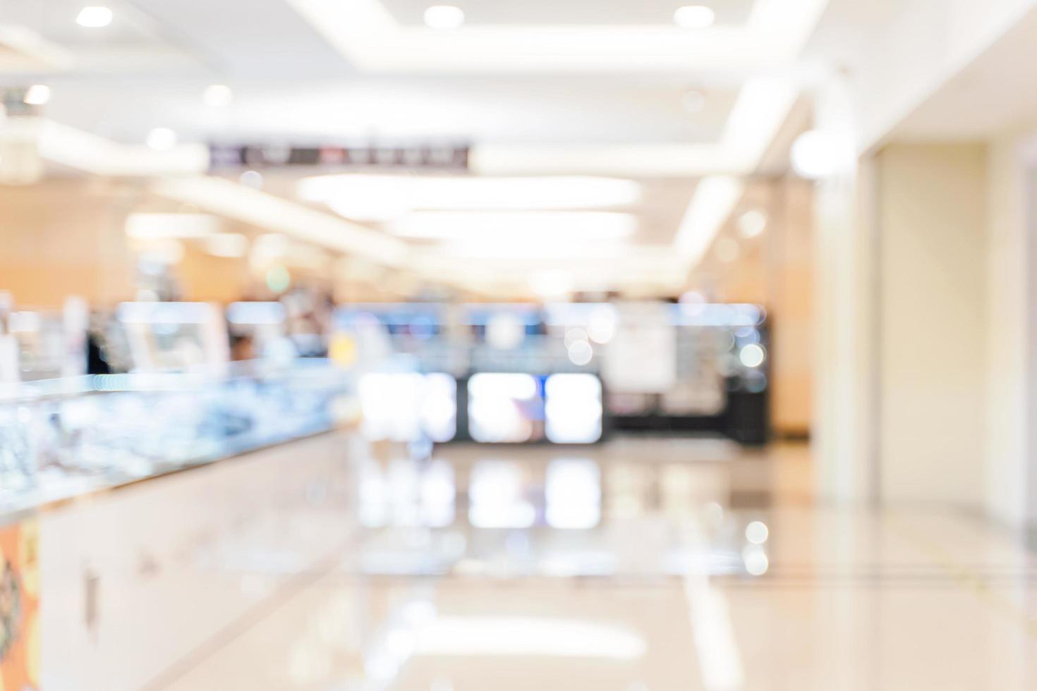 interior do shopping da loja de departamentos de luxo, borrão desfocado abstrato com fundo bokeh, conceito de design de temporadas de compras. foto