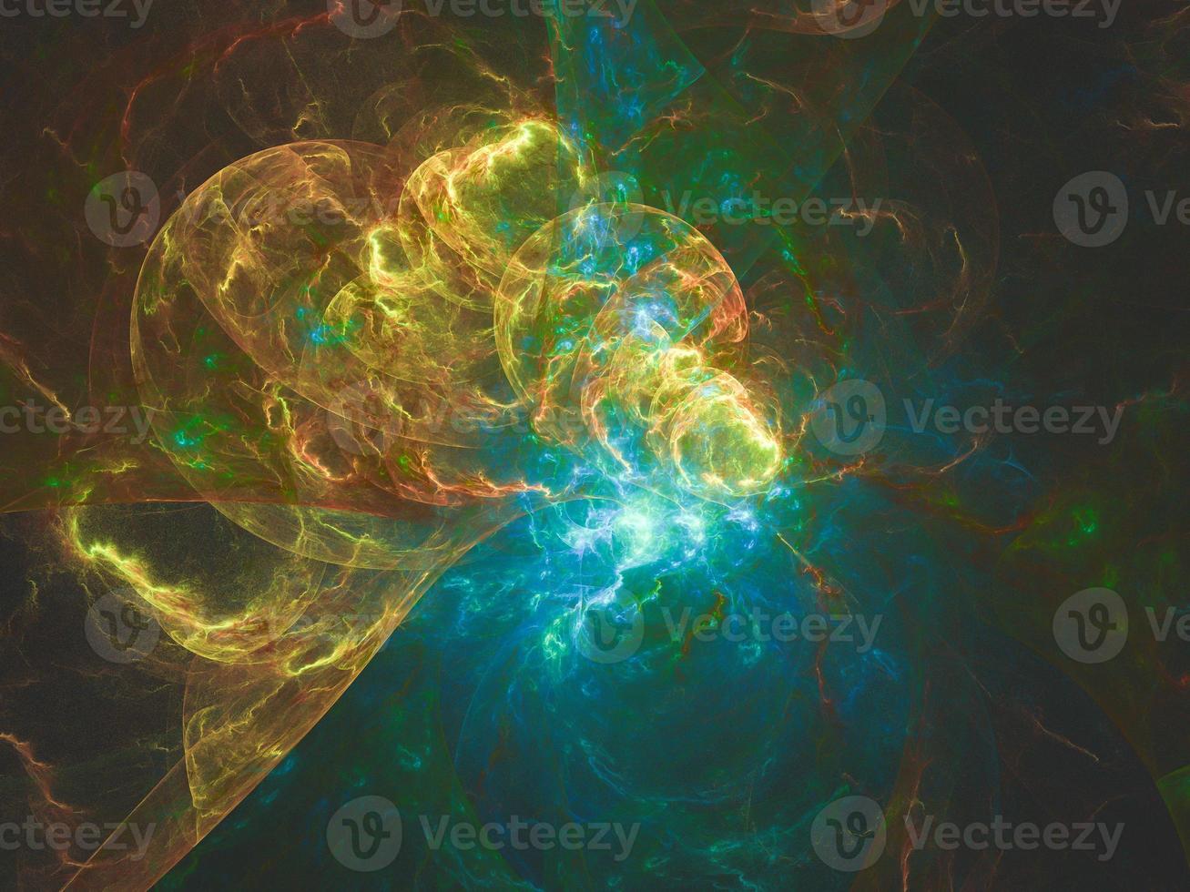 fundo abstrato arte fractal, sugestivo de astronomia e nebulosa. fractal gerado por computador ilustração arte nebulosa amarelo azul foto