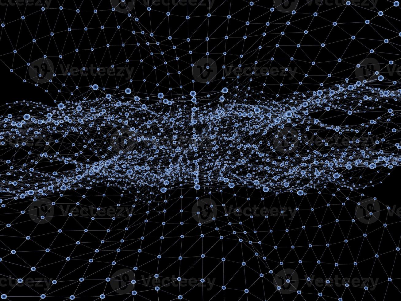 tecnologia 3d do conceito de rede de cadeia de blocos, fundo feito de linhas de círculo e partículas. renderização 3D. foto