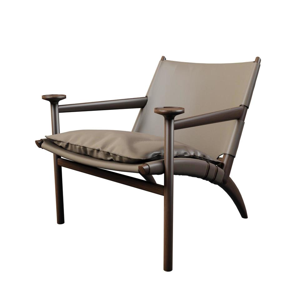 3d renderização isolada assento de madeira e almofada de pele em fundo branco foto