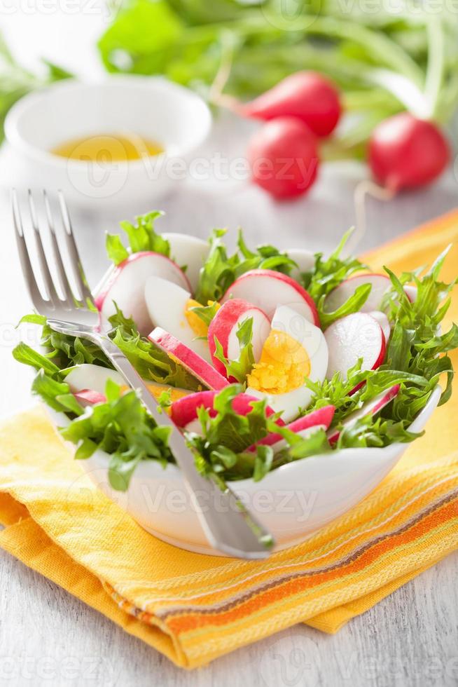 salada de rabanete saudável com ovo e folhas verdes Foto de banco de imagens