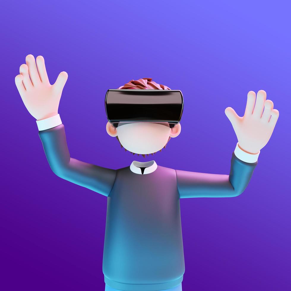 menino bonito usando óculos vr com fundo gradiente foto