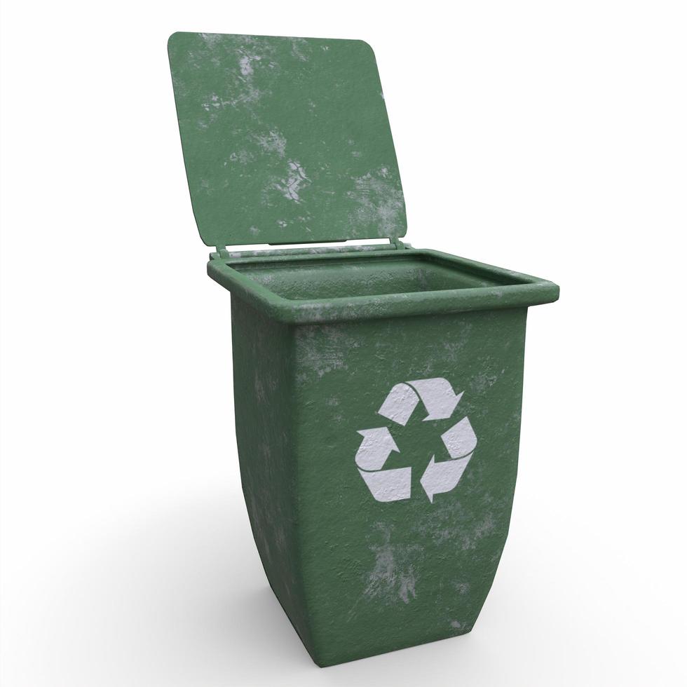 renderização 3D da lata de lixo reciclável foto