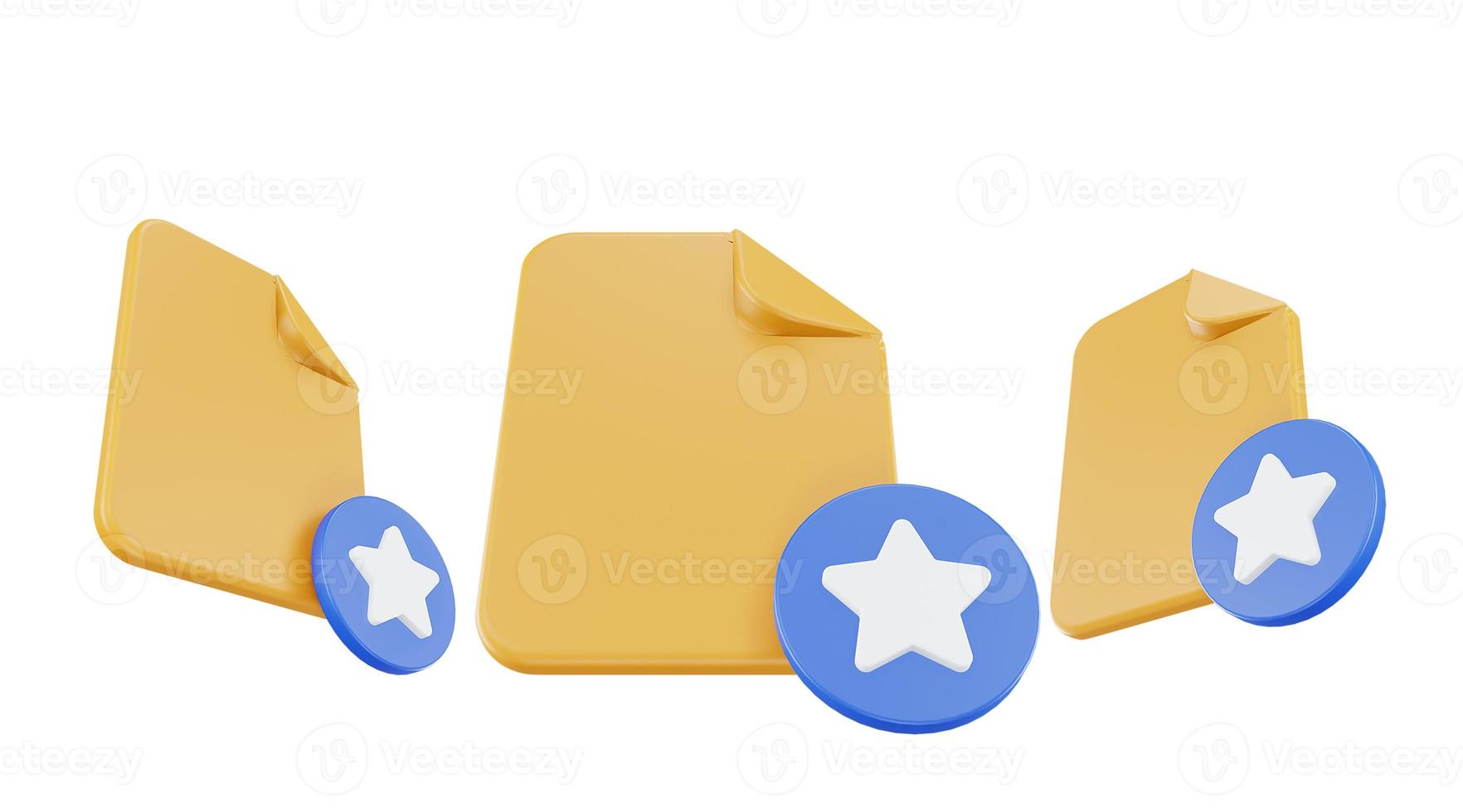 ícone de estrela de arquivo de renderização 3D com papel de arquivo laranja e estrela azul foto