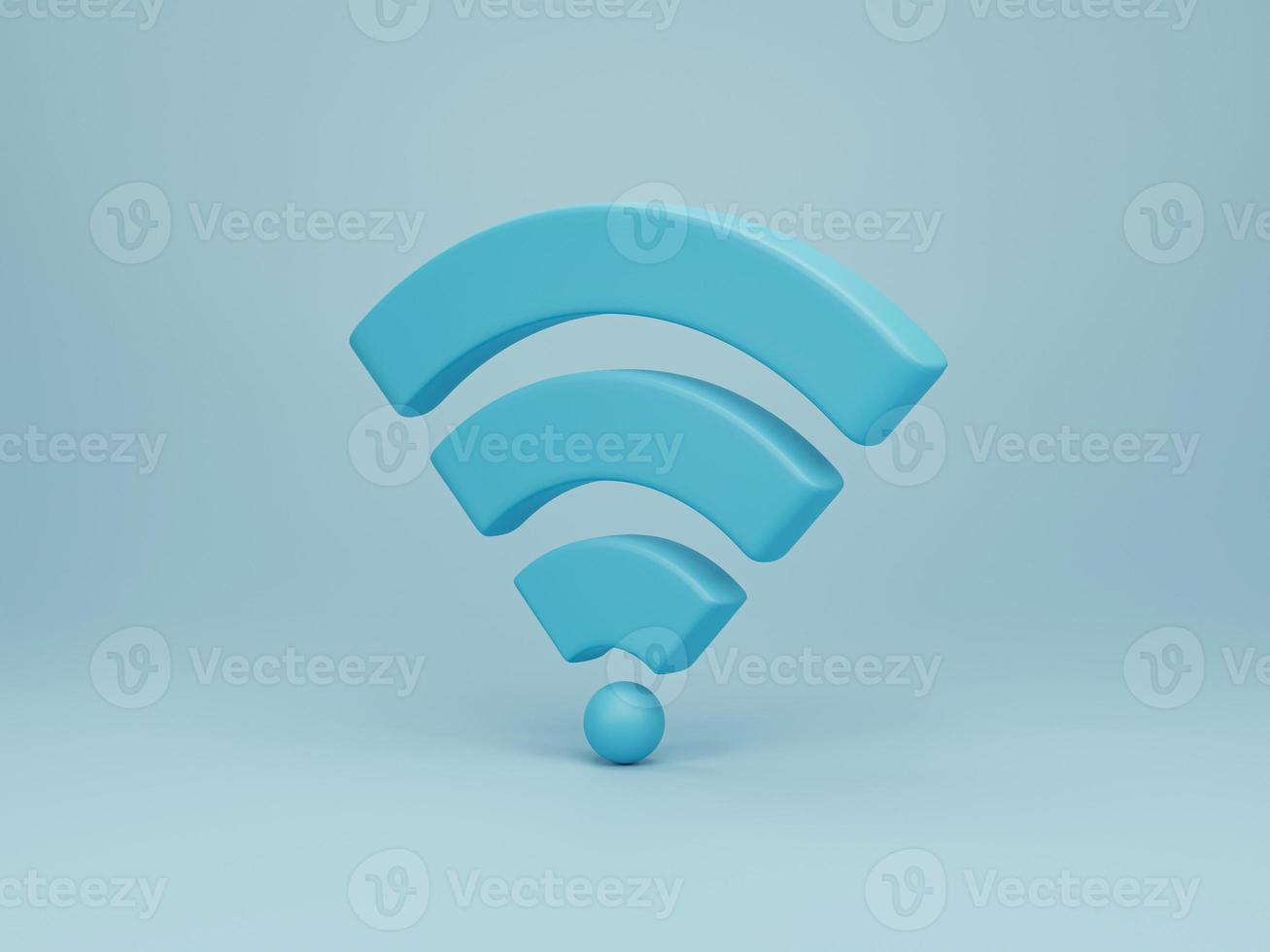 renderização 3D, ilustração 3D. ícone wi-fi, símbolo de rede de internet sem fio sobre fundo azul. conceito mínimo. foto