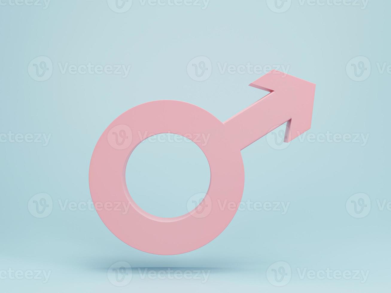 renderização 3D, ilustração 3D. sinal de gênero masculino rosa, símbolo sexual de homem sobre fundo azul pastel. conceito de elemento de design minimalista moderno. foto