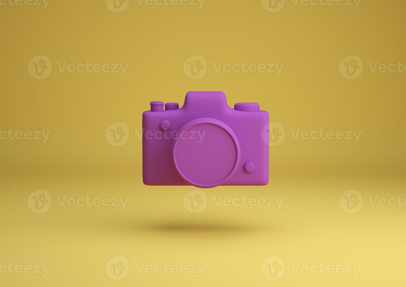 câmera rosa na ilustração de renderização 3d de fundo amarelo foto