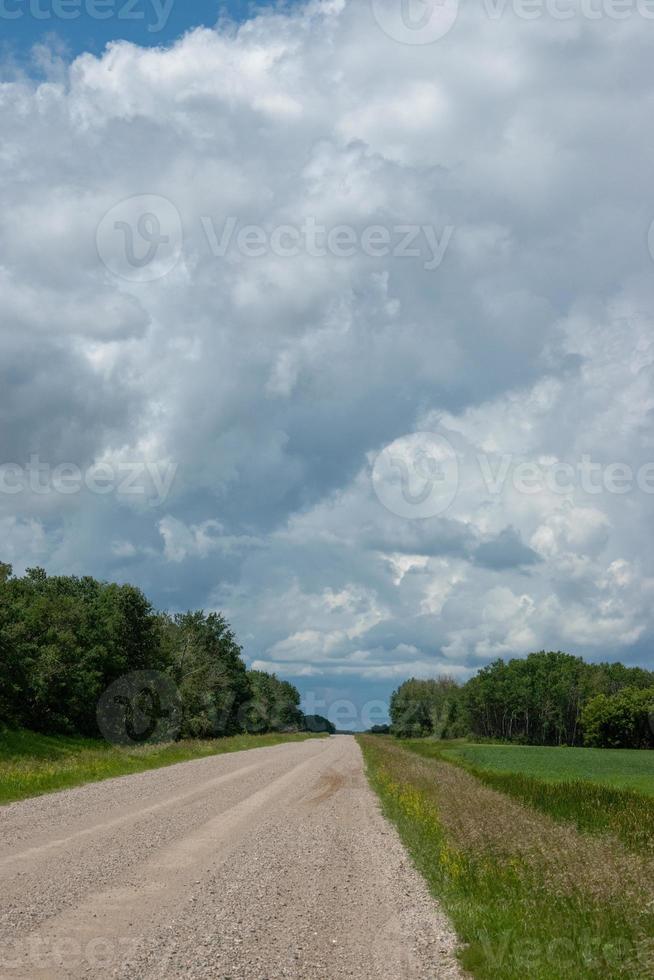 estrada rural e terras agrícolas, saskatchewan, canadá. foto
