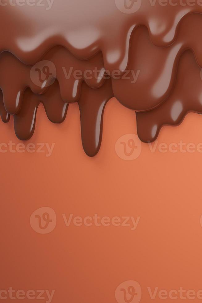 fluxo de chocolate marrom de leite derretido para baixo., modelo 3d e ilustração. foto