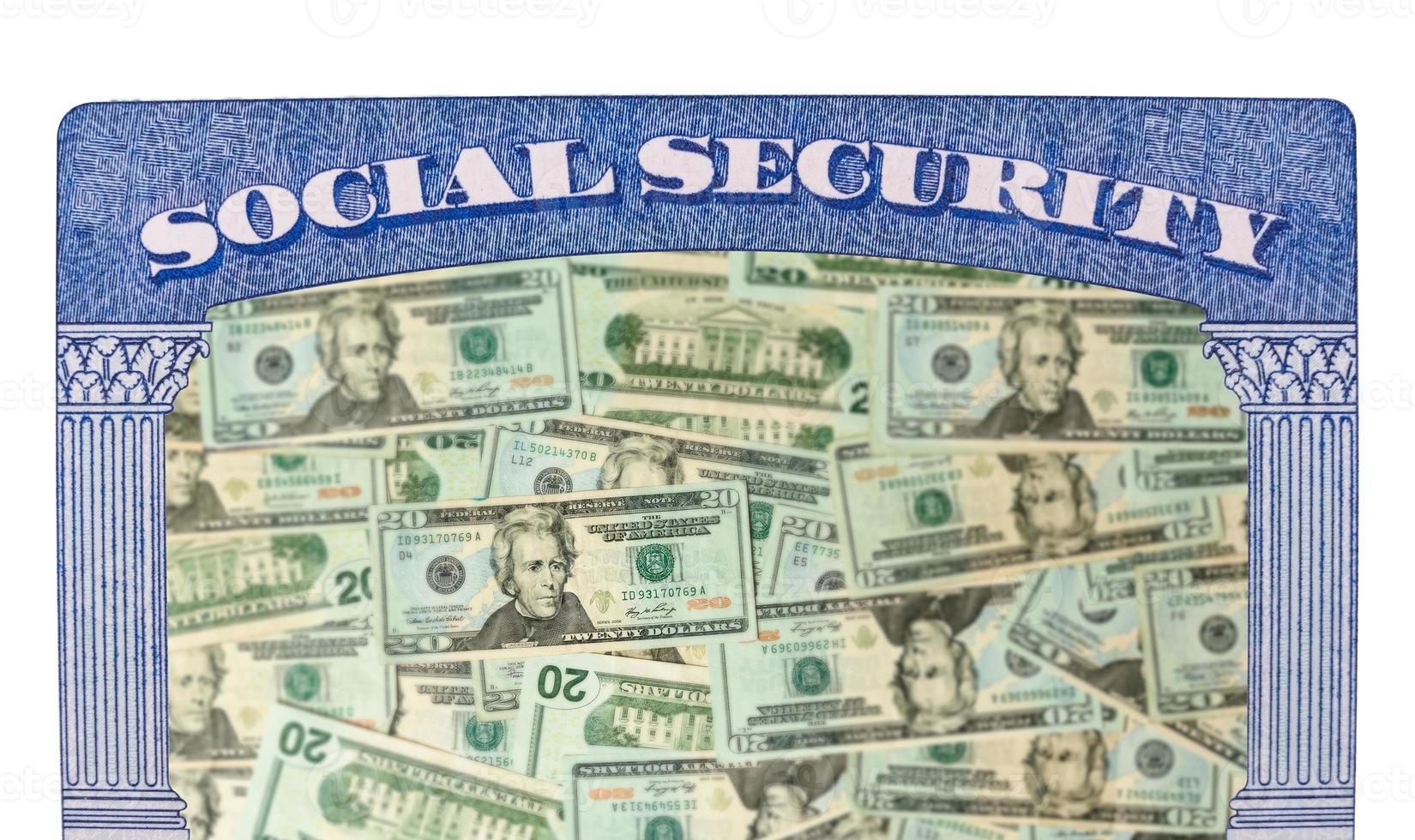 muitas notas ou notas de dólar americano dentro do quadro de segurança social como conceito para crise de financiamento foto