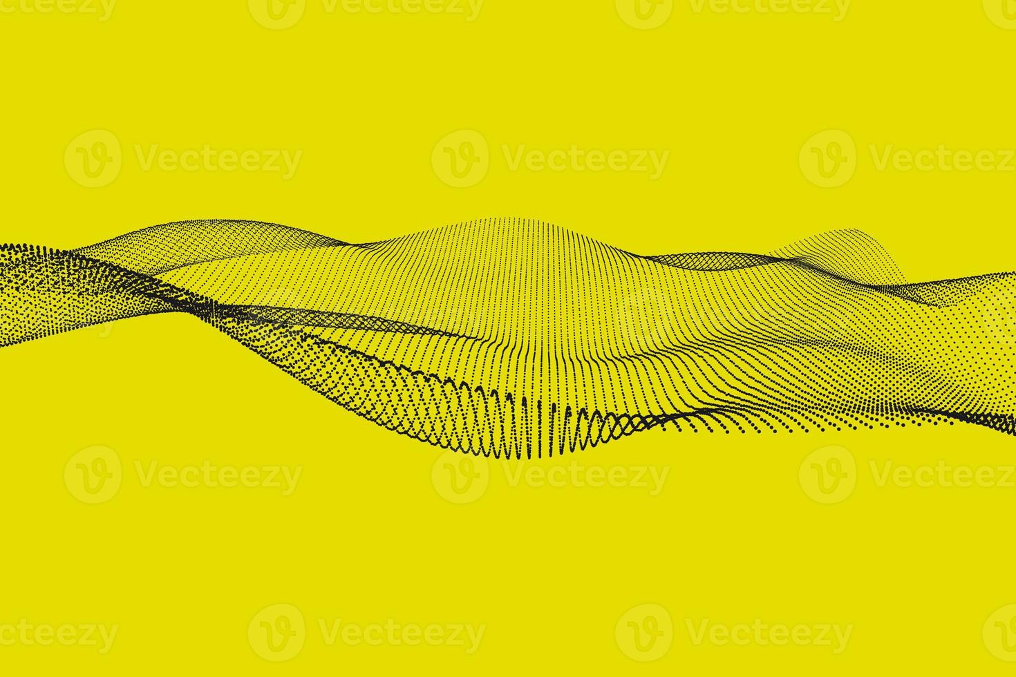 onda abstrata de partículas suaves sobre fundo amarelo. renderização 3d futurista de tecnologia foto