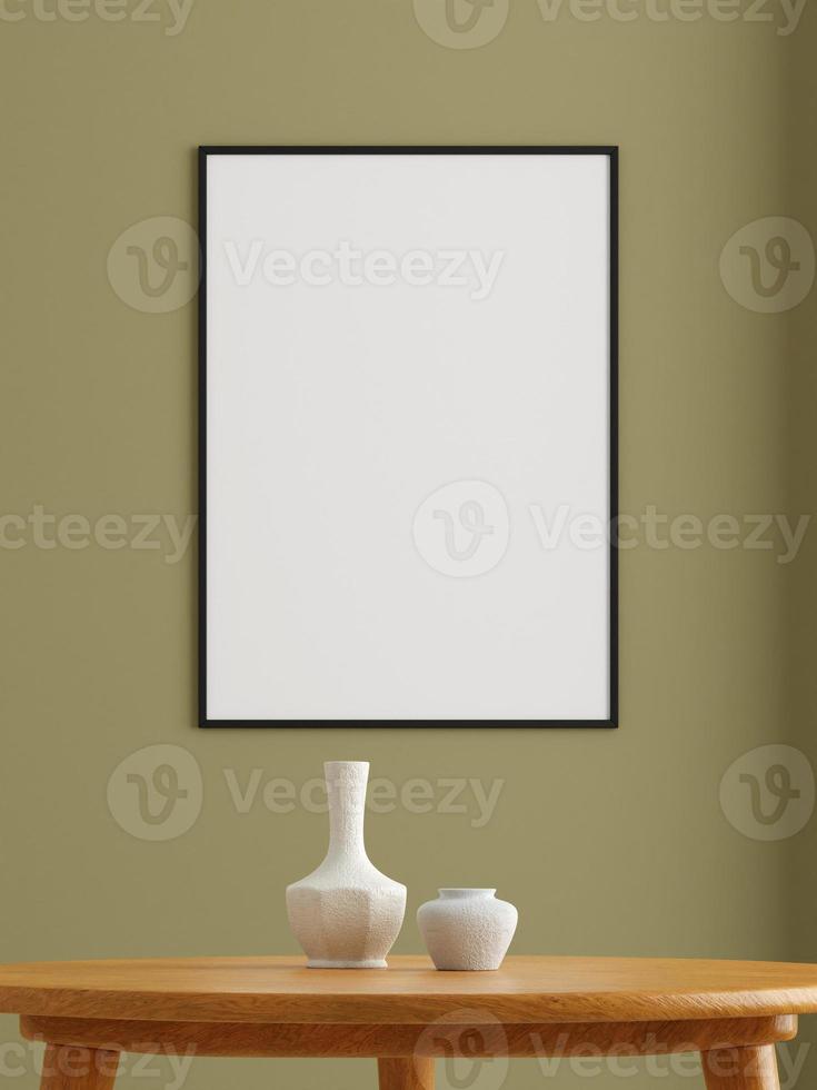 cartaz preto vertical minimalista ou maquete de moldura na parede da sala de estar. renderização 3D. foto