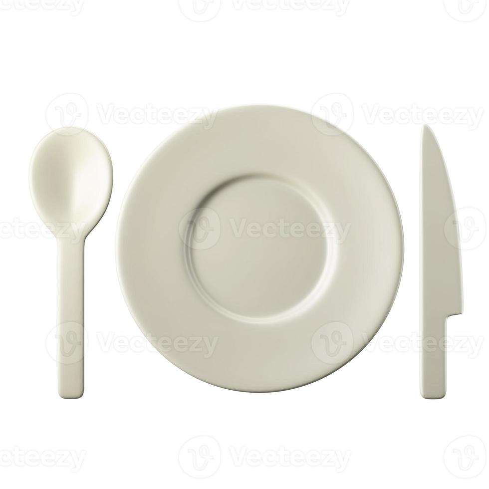 refeição comendo conjunto prato colher e faca ilustração de ícone de renderização 3d tema de fitness dieta foto