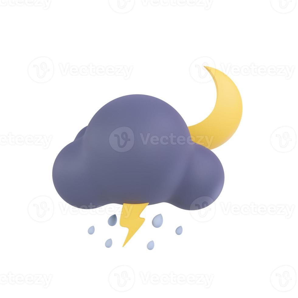 nuvens de noite ícone de previsão do tempo com chuva. ilustração 3D. foto