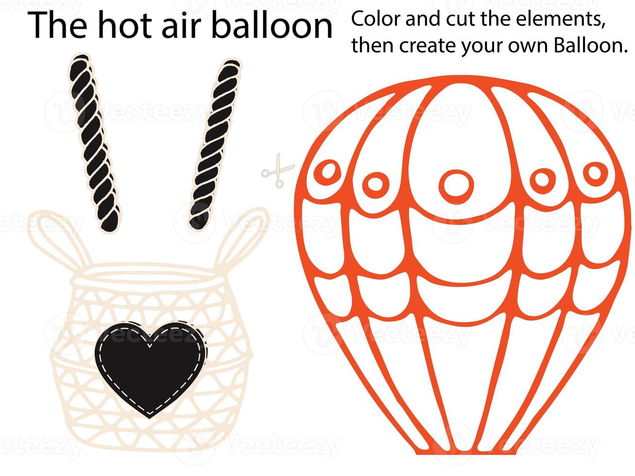 as planilhas de colorir de balão de ar quente foto
