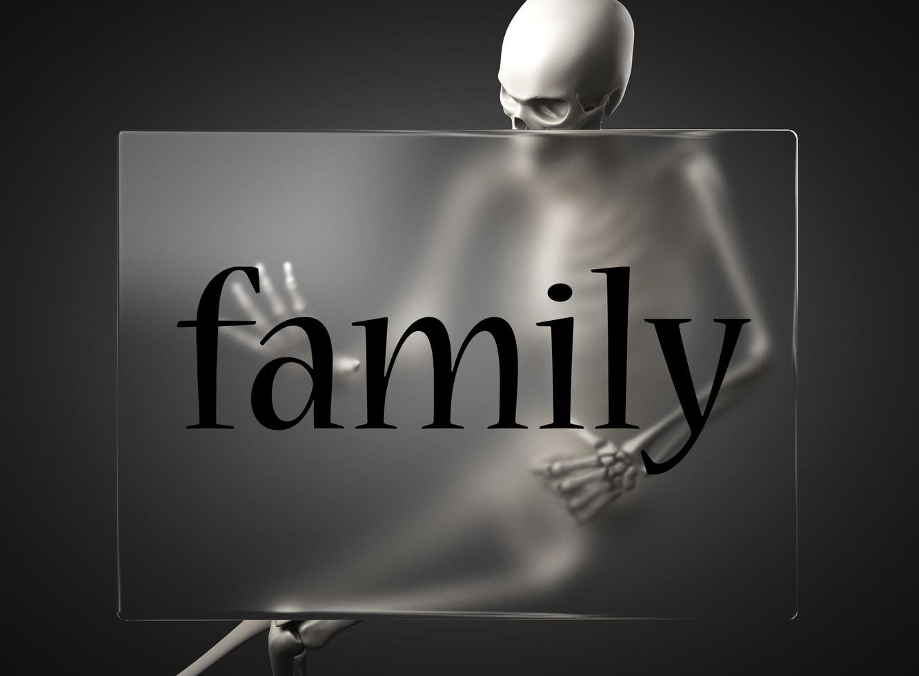 palavra de família em vidro e esqueleto foto