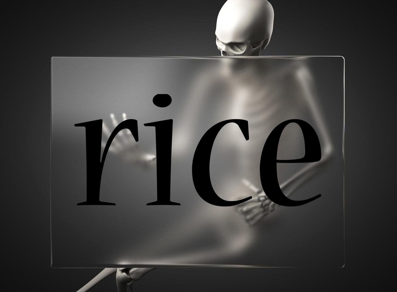 palavra de arroz em vidro e esqueleto foto