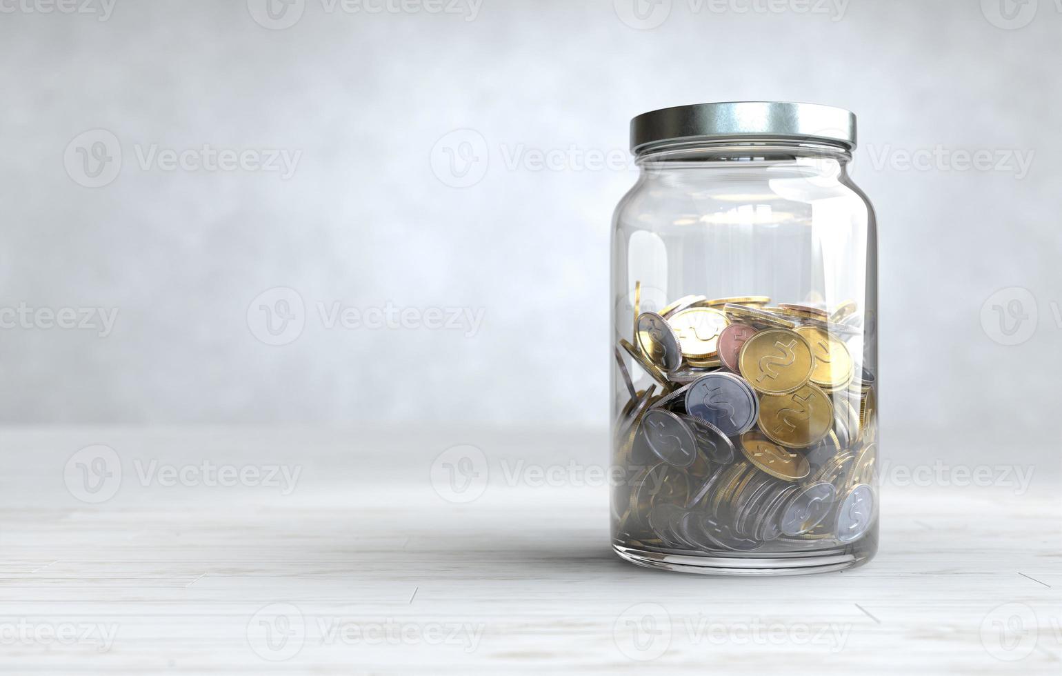 moedas em uma jarra de vidro, conceito de economia de dinheiro. foto