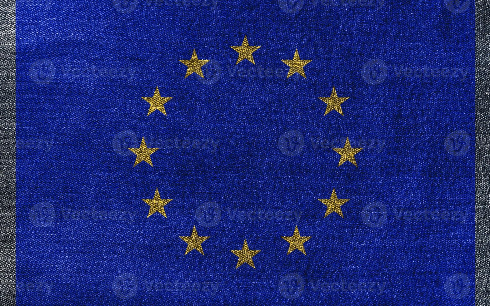 textura de tecido da bandeira da união europeia na textura de jeans jeans foto