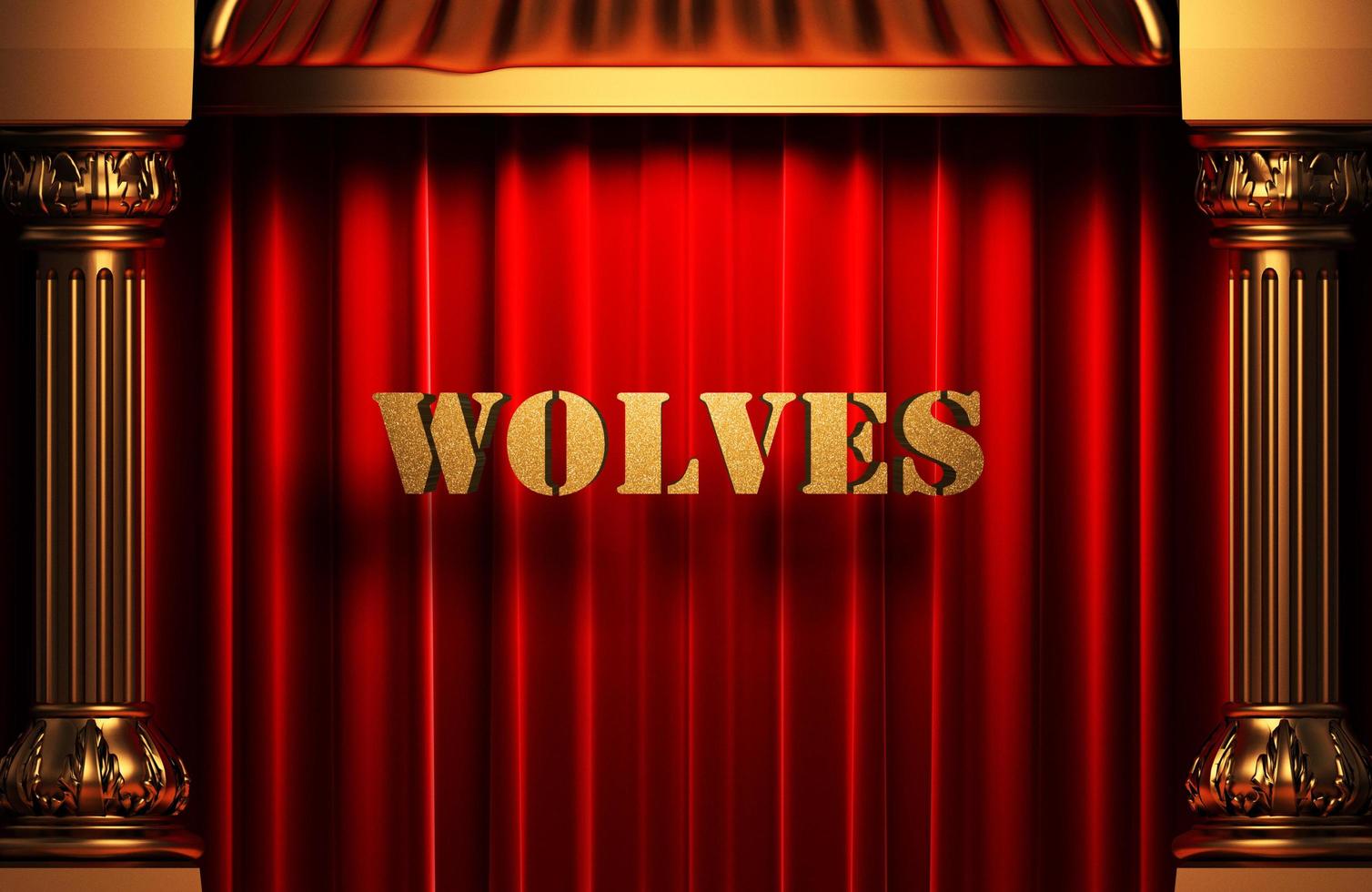 palavra dourada de lobos na cortina vermelha foto