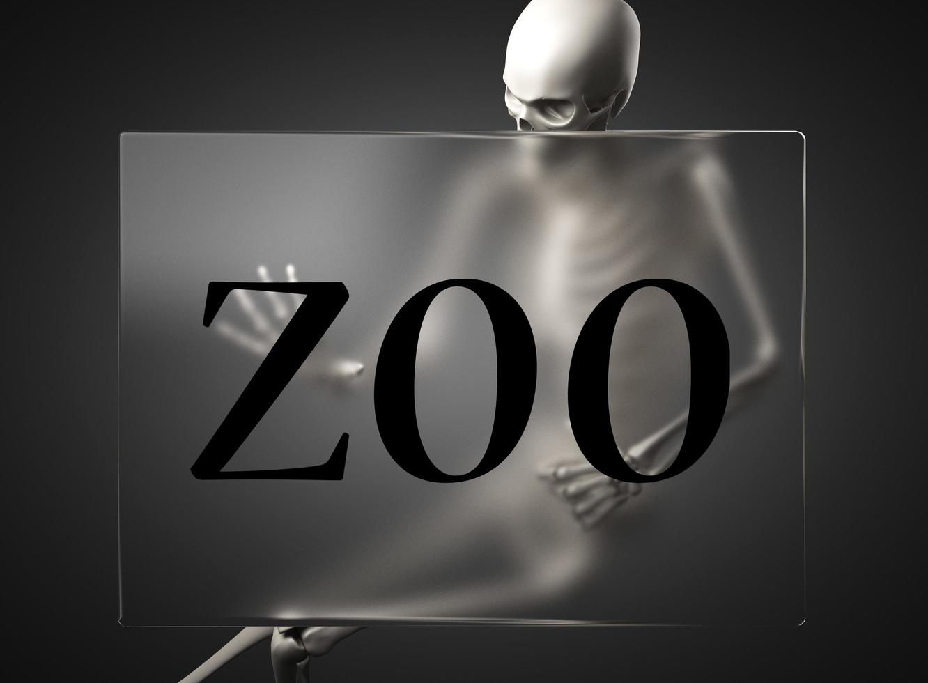 palavra do zoológico em vidro e esqueleto foto