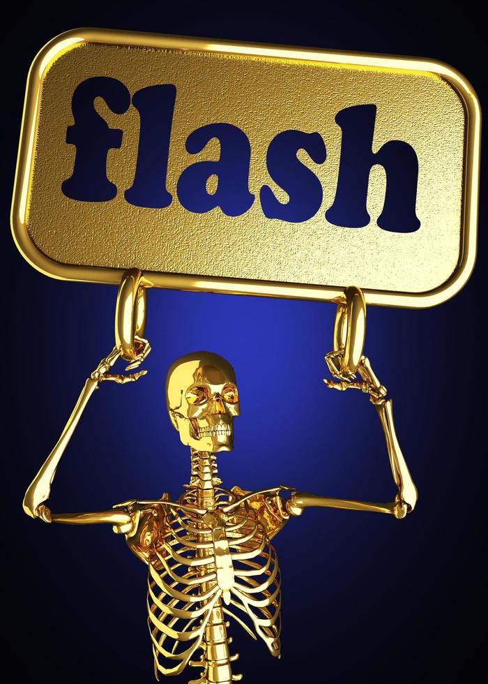 palavra flash e esqueleto dourado foto
