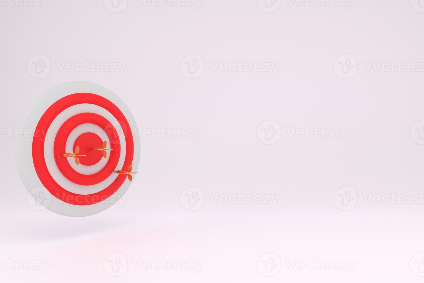 bullseye ou dart board tem um lançamento de seta de dardo atingindo o centro de um alvo de tiro para direcionamento de negócios e conceitos de negócios de metas vencedoras. renderização 3D. foto