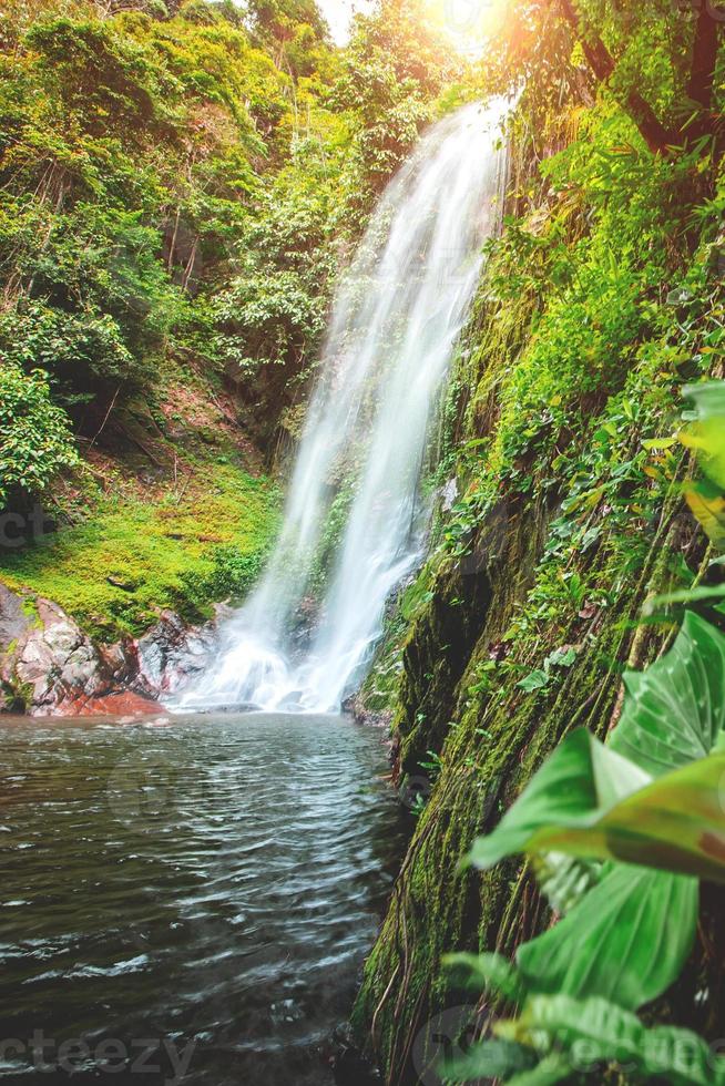 uma grande cachoeira na floresta tropical úmida da tailândia foto