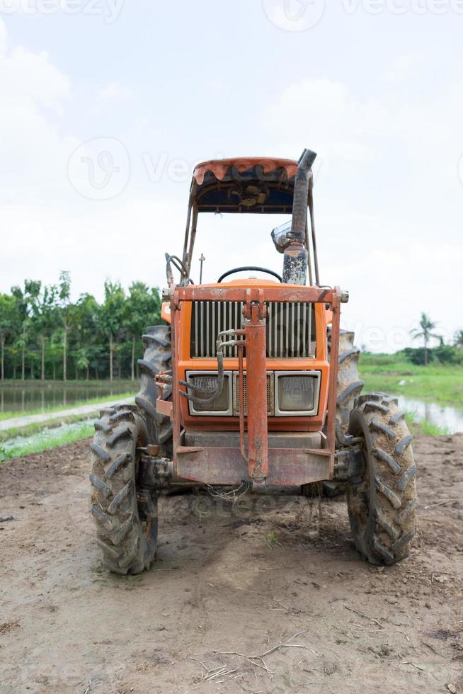 trator em um campo de arroz foto