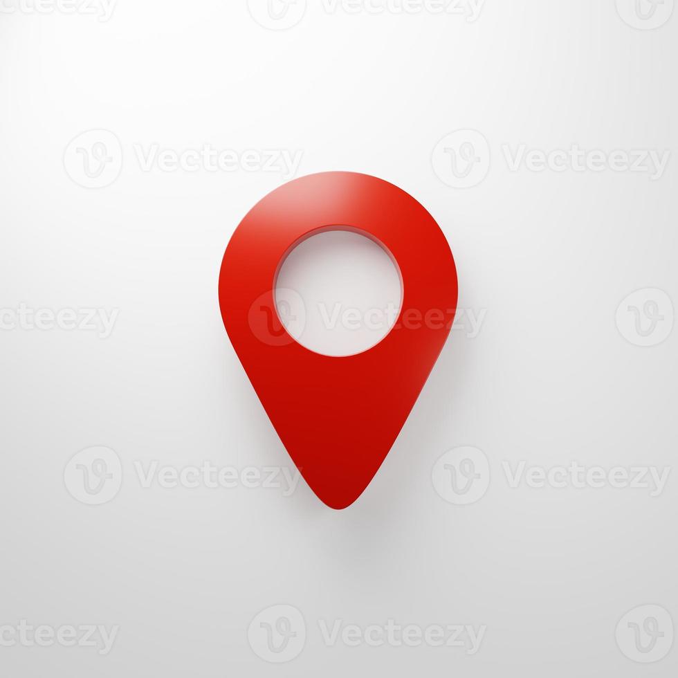 símbolo de pino de localização vermelha sobre fundo branco. conceito de sinal e símbolo. renderização de ilustração 3D foto