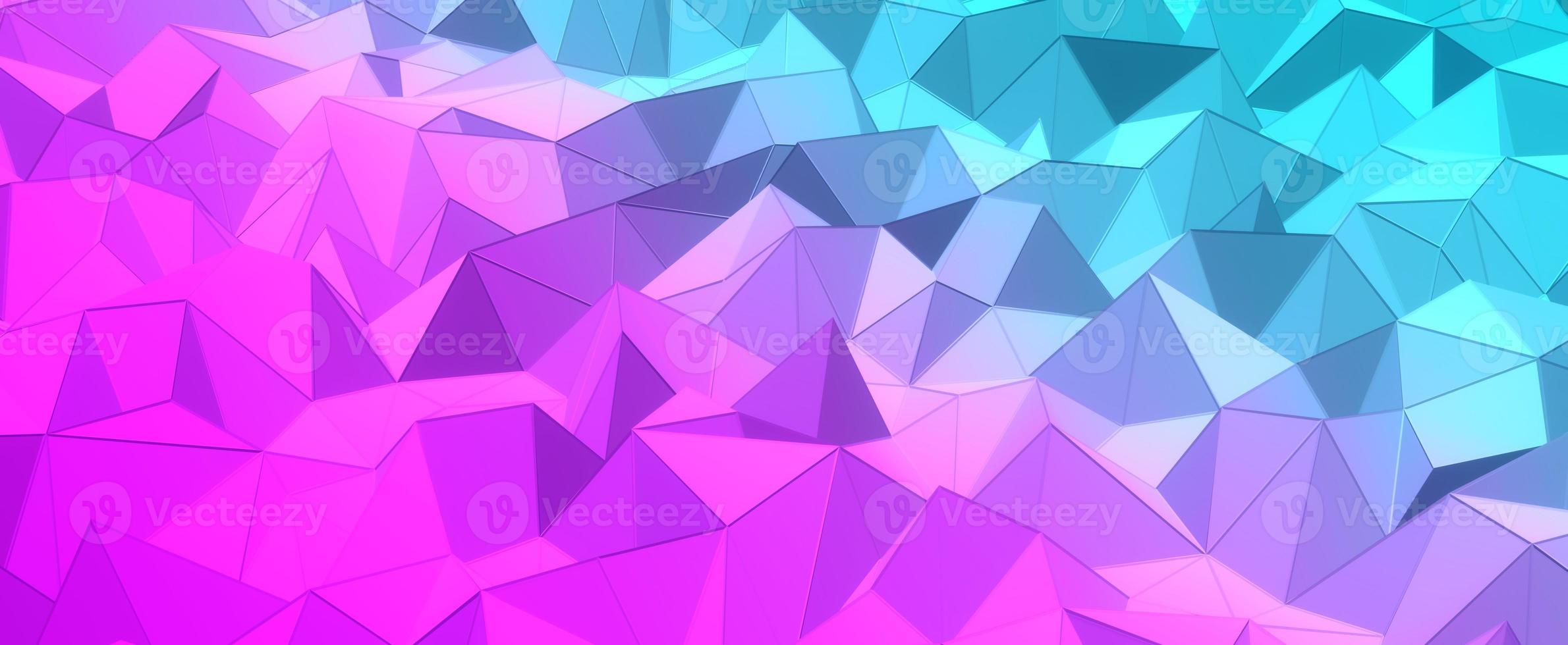 abstrato de cristal azul roxo. colinas de mosaico geométrico com malha de renderização 3d. texturas digitais triangulares empilhadas em formações criativas com interior futurista foto