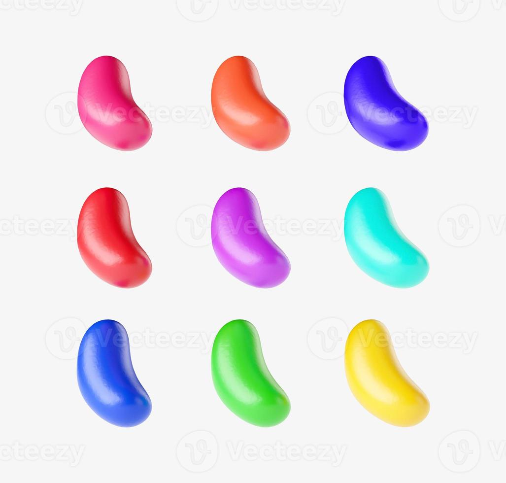 conjunto de jujubas coloridas redondas. ilustração realista. bom para design de embalagem 9 jujubas isoladas na pilha de fundo branco de jujubas saborosas ilustração 3d renderização em 3d foto