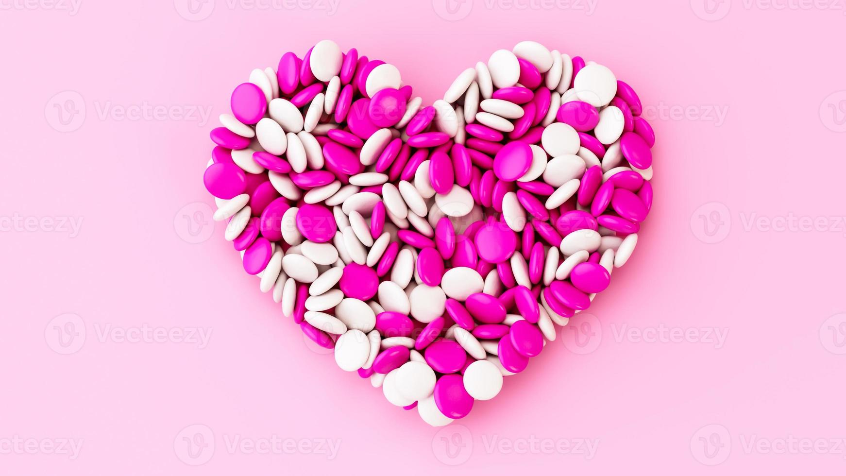 botão de chocolate colorido doces feijão revestido de chocolate coração em forma de fundo rosa valentine aniversário aniversário casamento conceito de amor foto