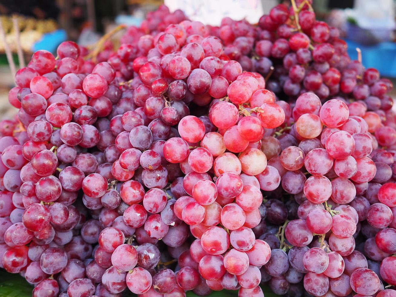 uvas vermelhas frescas para venda no mercado foto