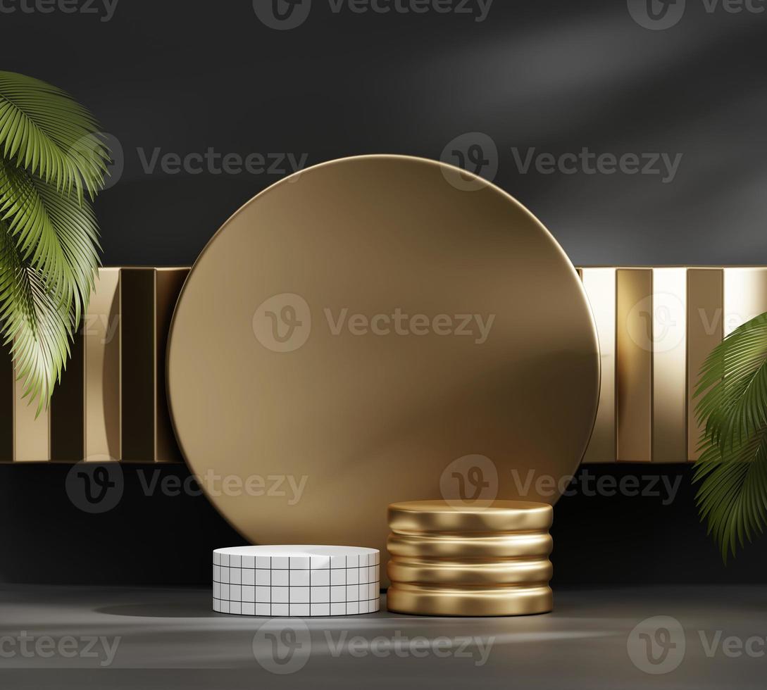 pódio de plataforma moderna mínima abstrata com apresentação de produtos vegetais e renderização em 3d de fundo de vitrine foto