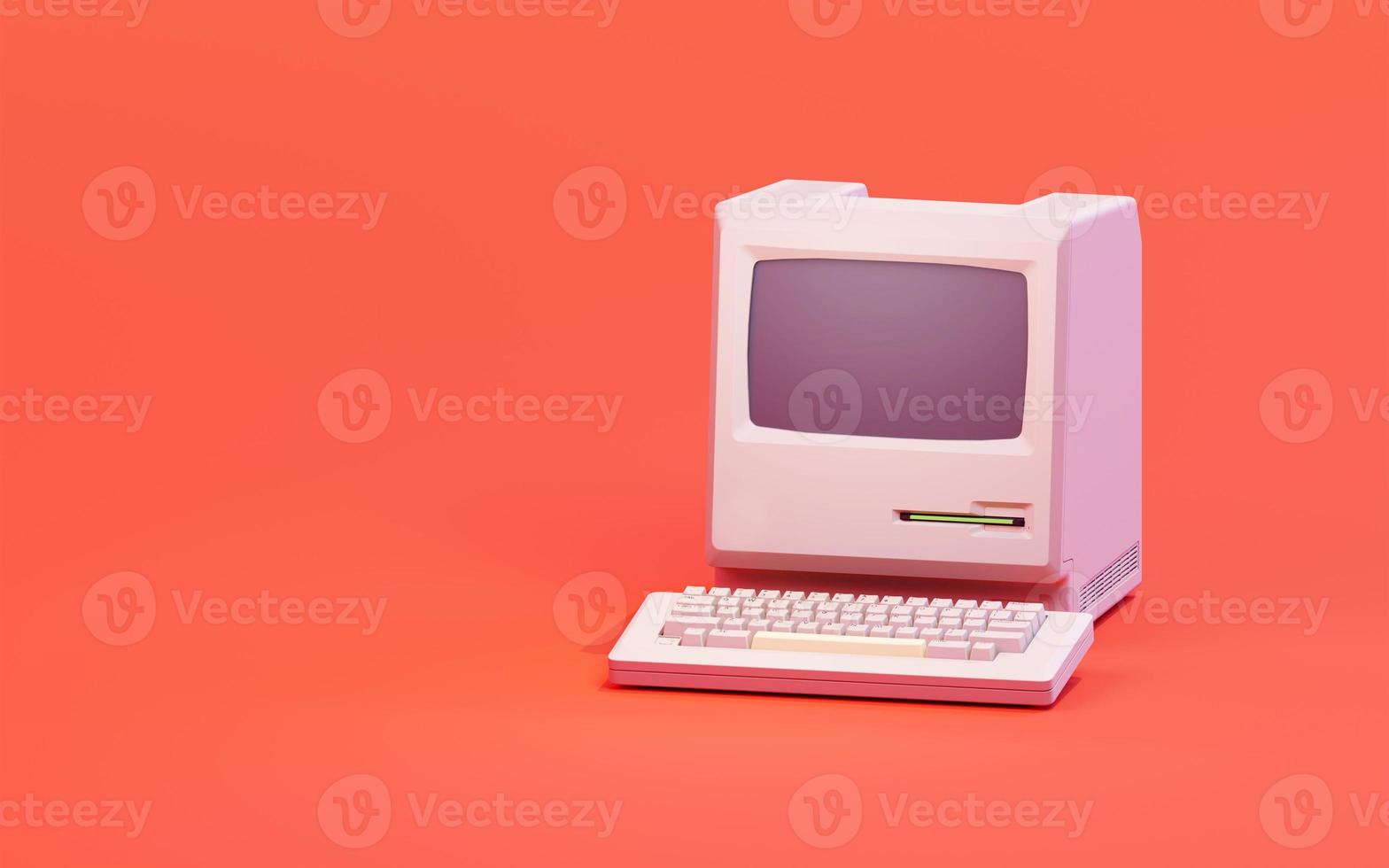 computador desktop pessoal vintage. ilustração 3D. foto