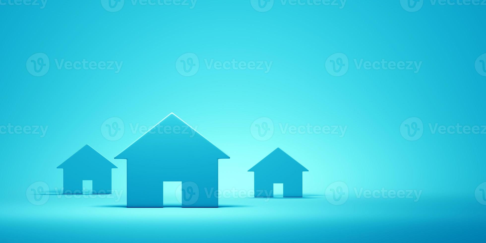 casas no fundo azul. ilustração 3D foto