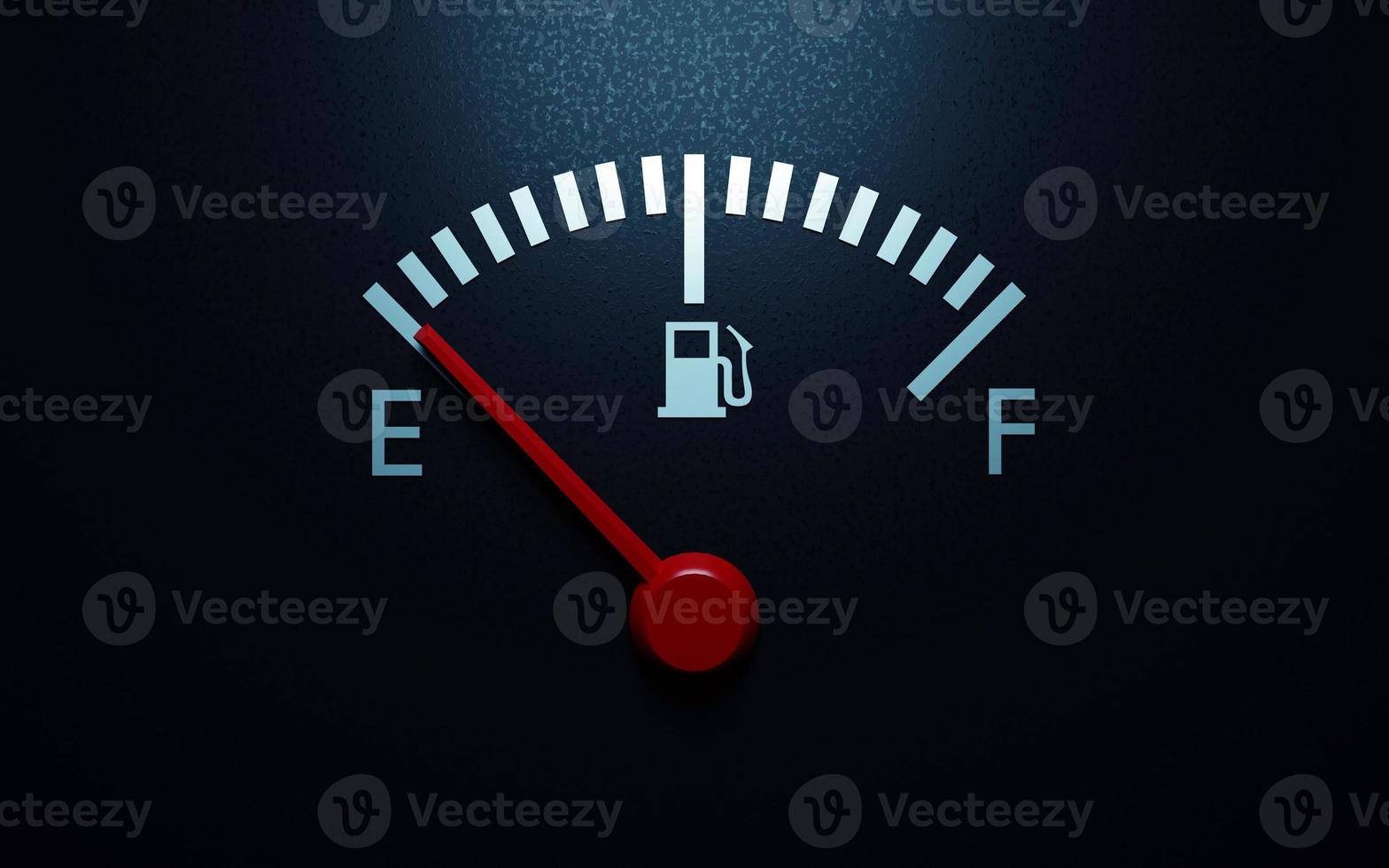 medidor de combustível com uma agulha vermelha indicando vazio. renderização 3D foto