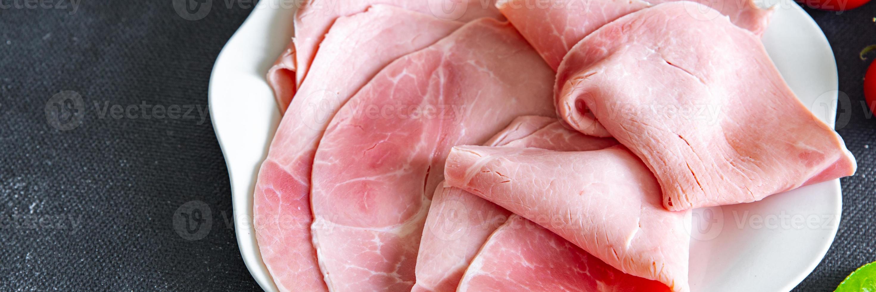 presunto carne carne de porco fatia de refeição fresca comida lanche na mesa espaço de cópia foto