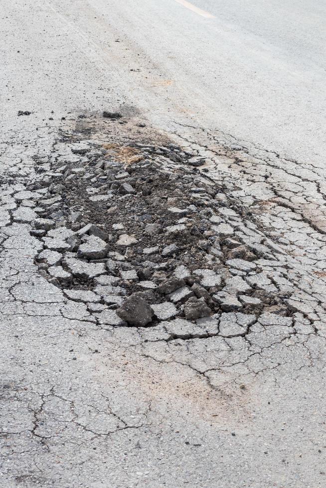 rachadura de superfície de estrada de asfalto de fundo. foto