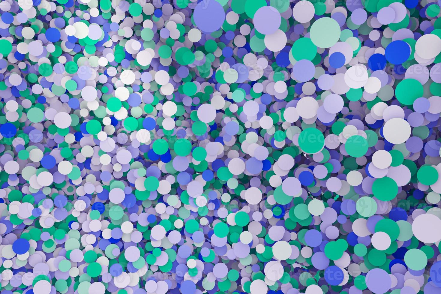 visualização abstrata colorida do projeto do fundo da parede do mosaico dos confetes pequenos. renderização em 3d de círculos irregulares geométricos limpos e modernos foto