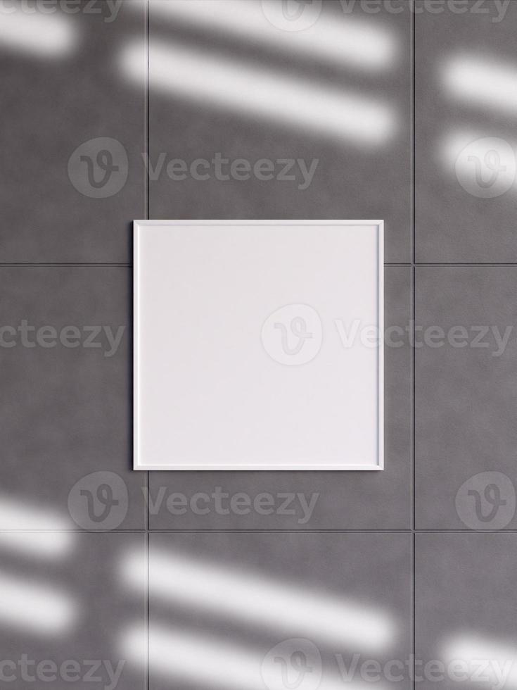 cartaz branco quadrado moderno e minimalista ou maquete de moldura na parede de concreto em uma sala. renderização 3D. foto