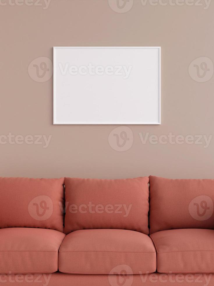 cartaz branco horizontal moderno e minimalista ou maquete de moldura na parede da sala de estar. renderização 3D. foto