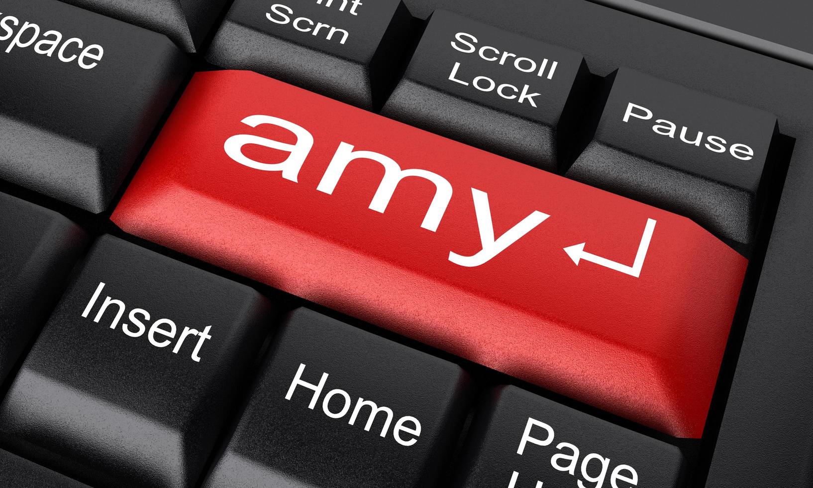 palavra amy no botão vermelho do teclado foto