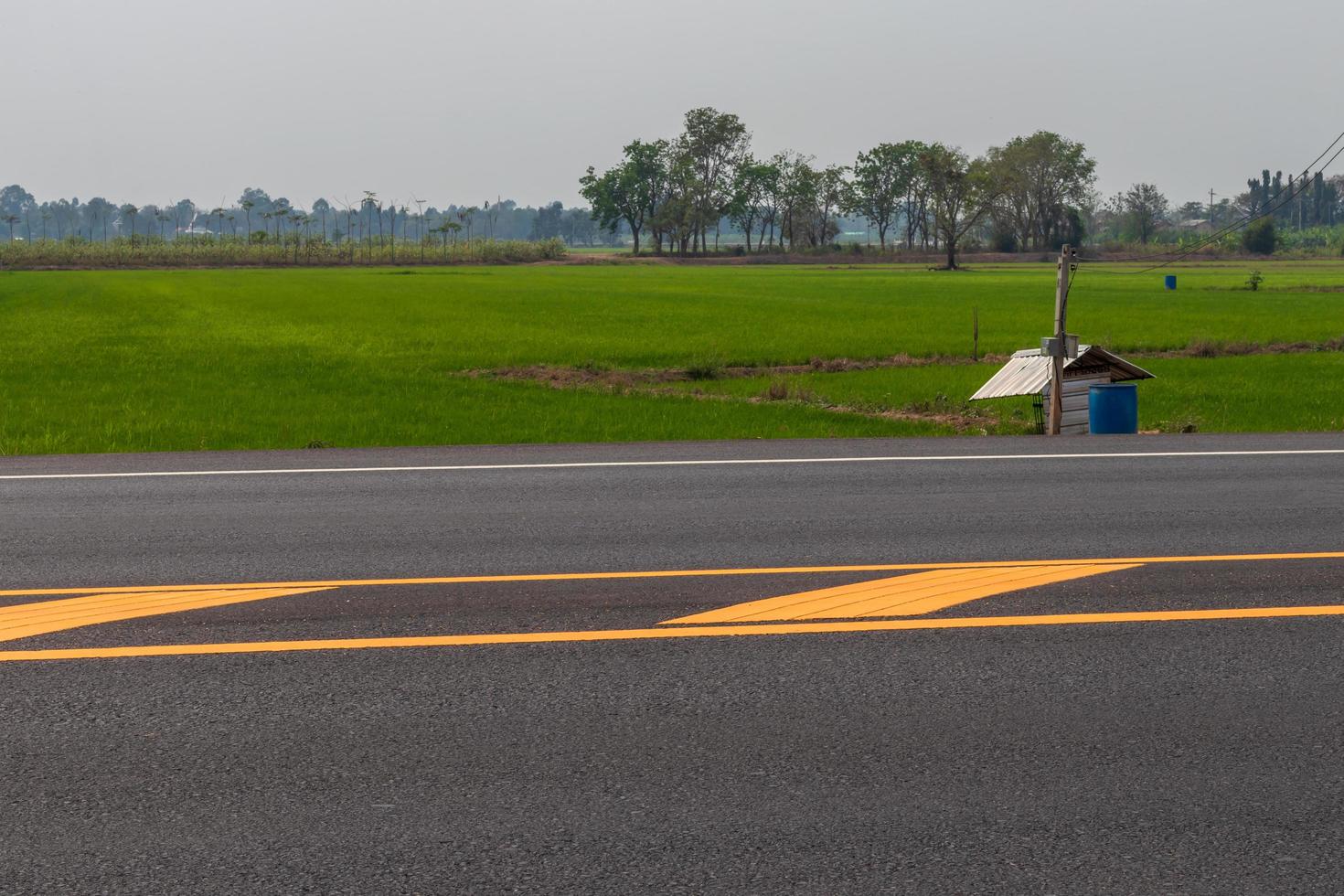 estrada e linha amarela na zona rural. foto