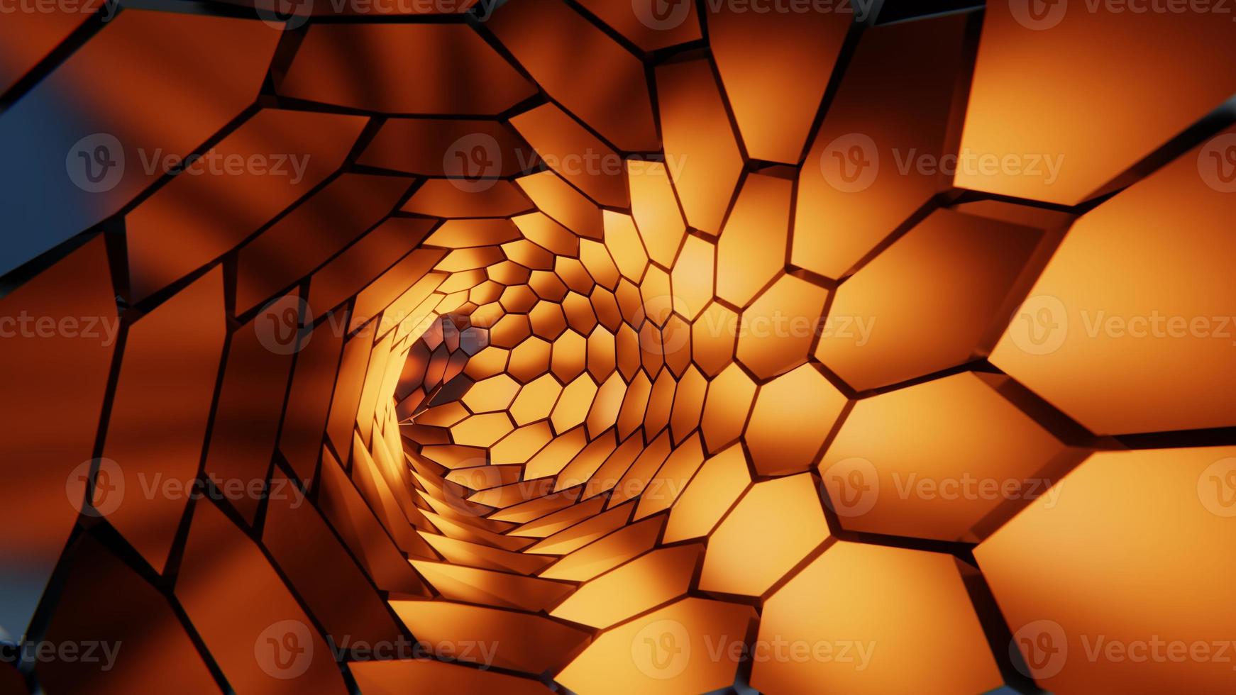 conceito abstrato de tecnologia futurista. fundo moderno do túnel do hexágono de néon. ilustração 3D foto