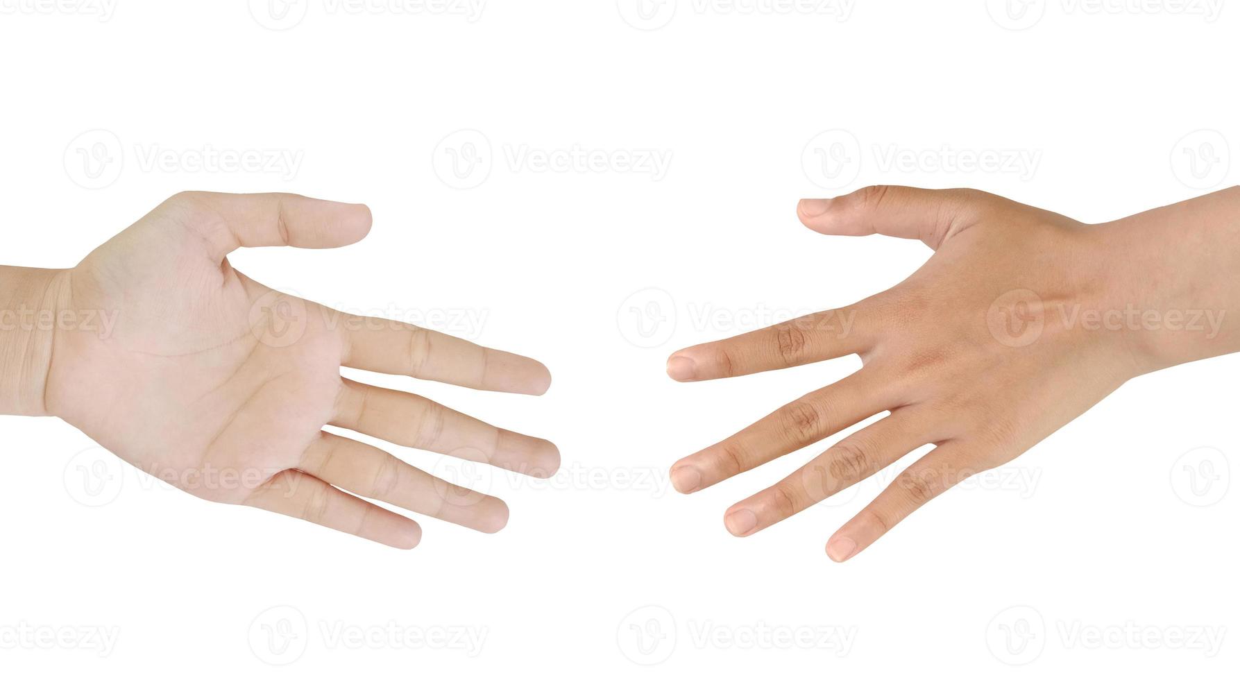 close-up asiáticos duas mulheres de negócios irreconhecíveis femininas apertando as mãos, sinal de braço e mão isolado em um fundo branco cópia espaço símbolo linguagem fazendo negócios foto