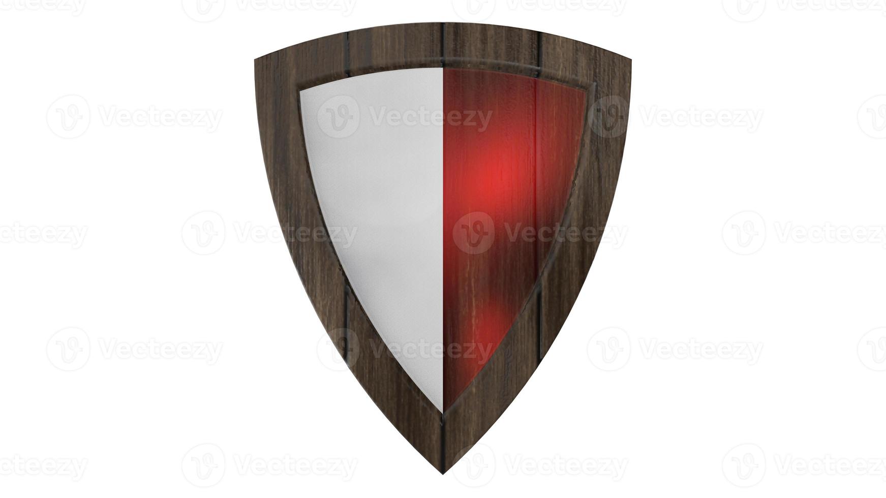 escudo vermelho madeira branca medieval ilustração 3d render foto