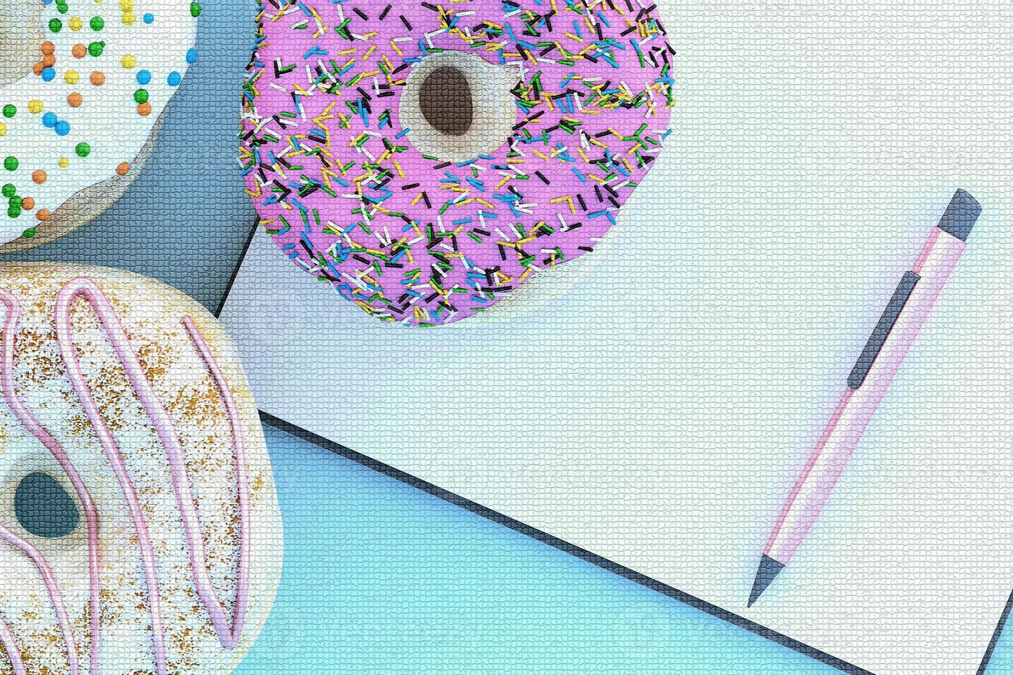 comida e doce em fundo pastel renderização em 3d foto